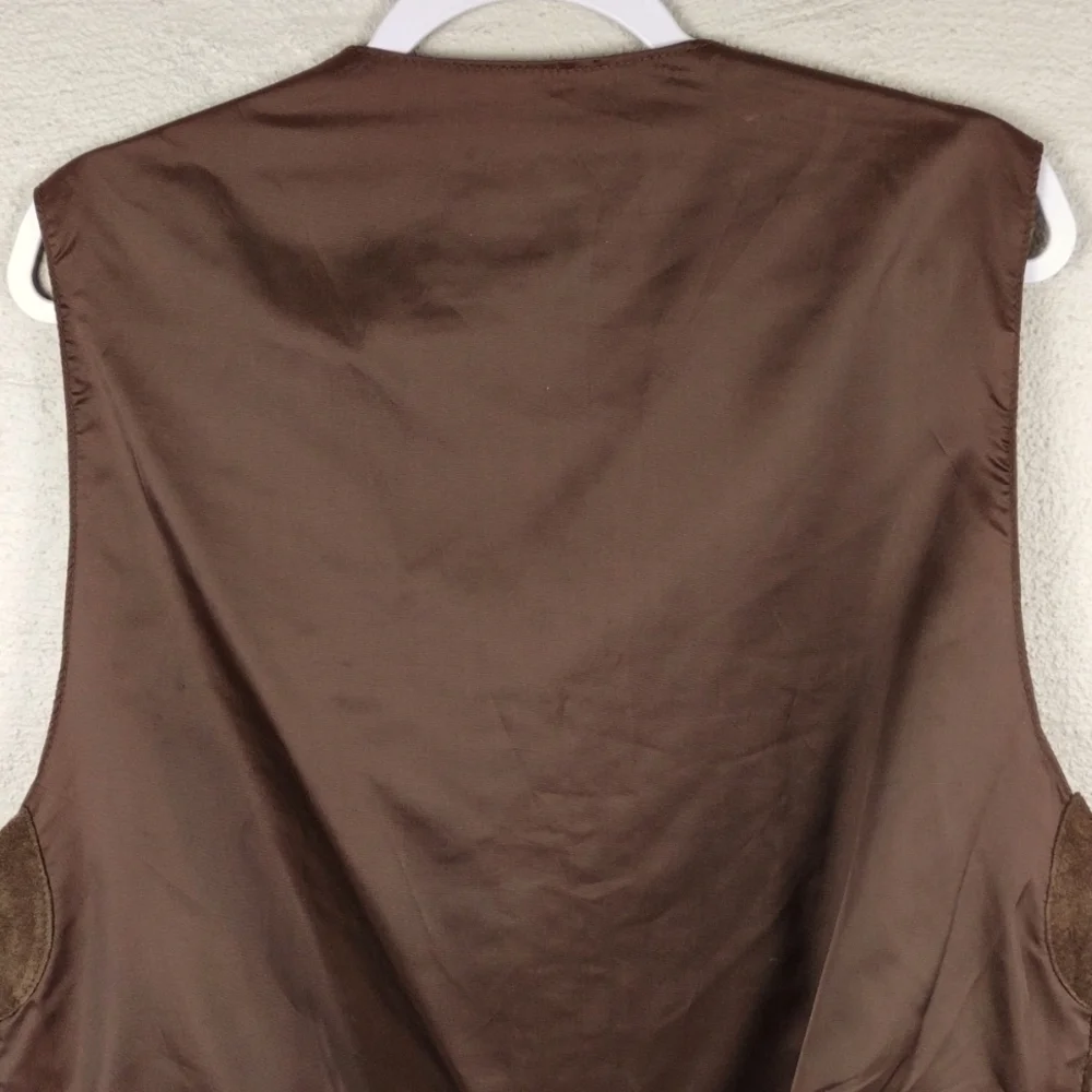 Lineage Vintage Brown Suede Leather V-Neck Sleeveless Button Front Casual Vest